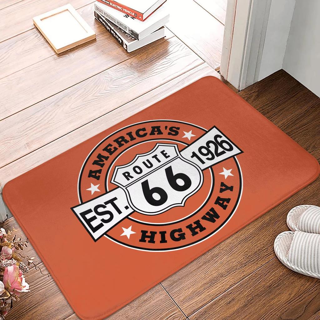 Route 66 Front Door Mat Anti-Slip Outdoor Americas Highway Doormat Kitchen Balcony Entrance Rug Carpet Historic Route 66