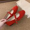Suding round head retro red shallow mouth single shoes women's 2025 new spring Mori soft flat Mary Jane Doudou shoes