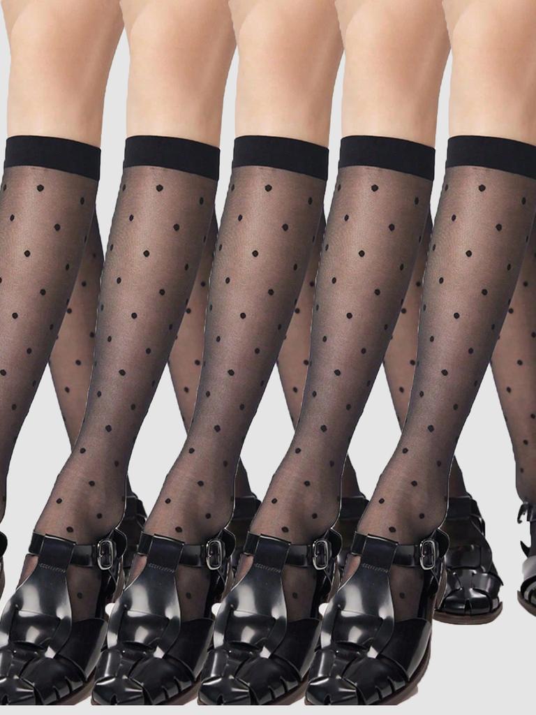 1/2/3/5Pairs Polka Dot Calf Socks, Fashion College Style Knee High Socks, Women'S Stockings & Hosiery