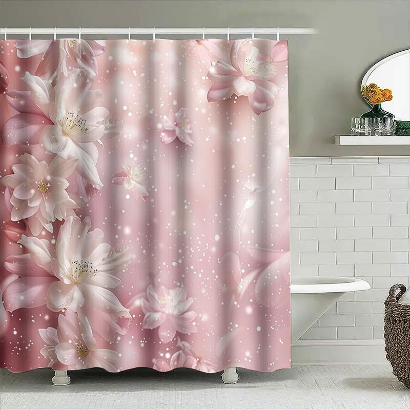 Pink Floral Shower Curtain With Sparkling Effect Perfect For Bathroom Decor! (128 Characters)