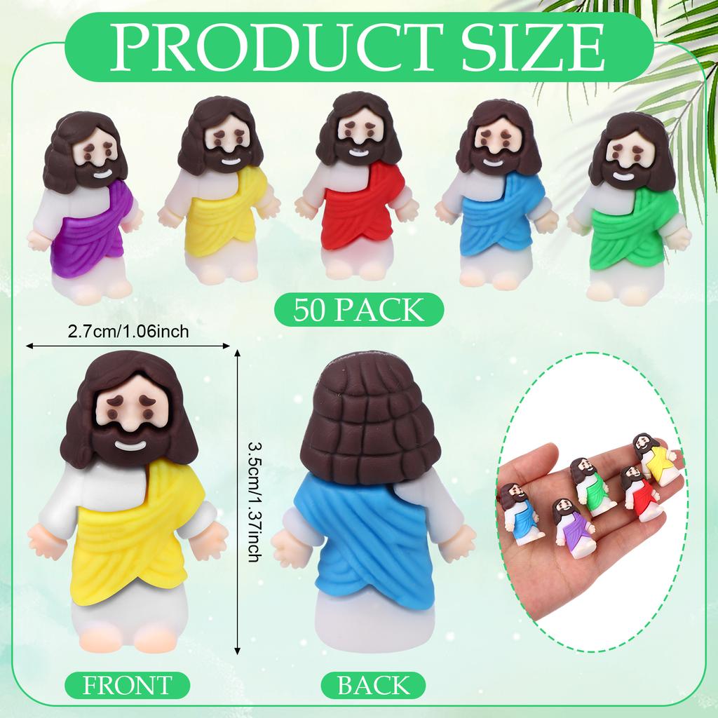 50 Pcs Mini Jesus Figures Religious Tiny Jesus Figurine Rubber Jesus Doll To Hide And Seek Church Favors Gift For Sunday School