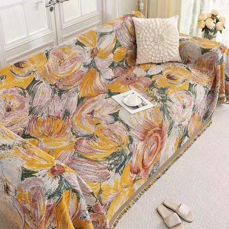 Ретро многофункциональное нитевое одеяло полотенце для дивана 90*180 жаккардовое марлевое — фото 12