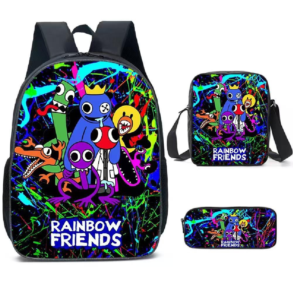Rainbow Friends Three-Piece Set, Primary And Secondary School Students Satchel, Animation Cartoon Pencil Case, Large Capacity, And Wear-Resistant