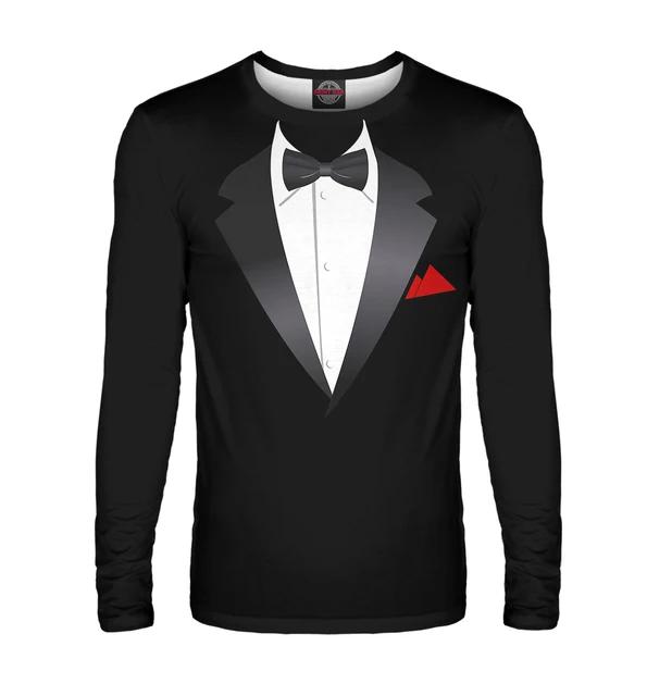 Suit Imitation 3D T-shirt For Men's Street Hip-hop Cosplay Funny And Personalized Round Neck Long Sleeved Fashion Casual New Top
