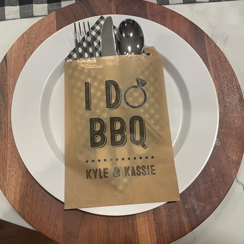10Pcs Personalized Wedding Utensil Bags Flatware Holders Bags I Do BBQ Bags Rehearsal Dinner Wedding Reception Favors Engagement