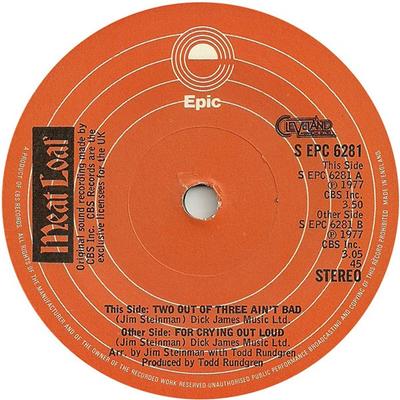 7inch Record MEAT LOAF - Two Out Of Three Ain't Bad SEPC6281 Epic, Cleveland 1978 UK Rock Used
