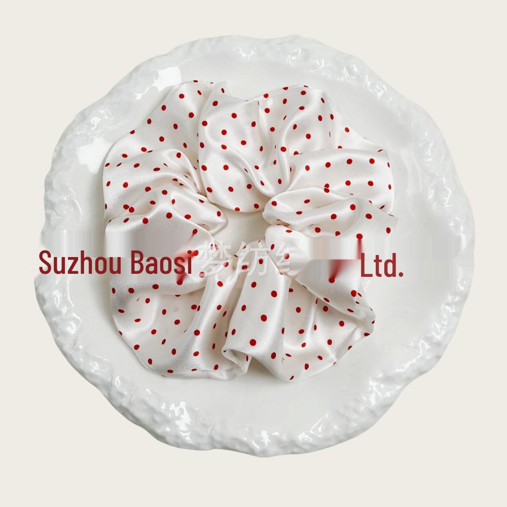 Korean Style Polka Dot Silk Scrunchie - 100% Mulberry Silk, Available in Large, Medium, Small Sizes (19 Momme)