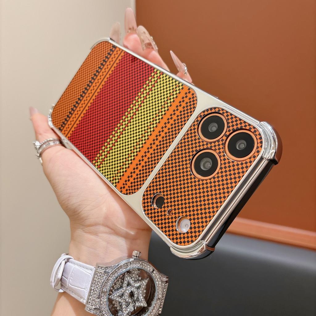 Applicable To Apple 17promax Fiber Pattern Mobile Phone Case iPhone16 Four-corner Electroplating Airbag Anti-drop Soft Case