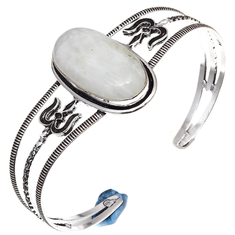 

Rainbow Moonstone Gemstone Silver Jewelry Cuff-Bangle 7 Adjustable