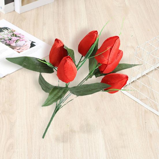 1 Branch Artificial Flower No Watering Never Fade Faux Silk Cloth Wedding Bridal Handheld 6 Heads Simulation Tulips Home Decor