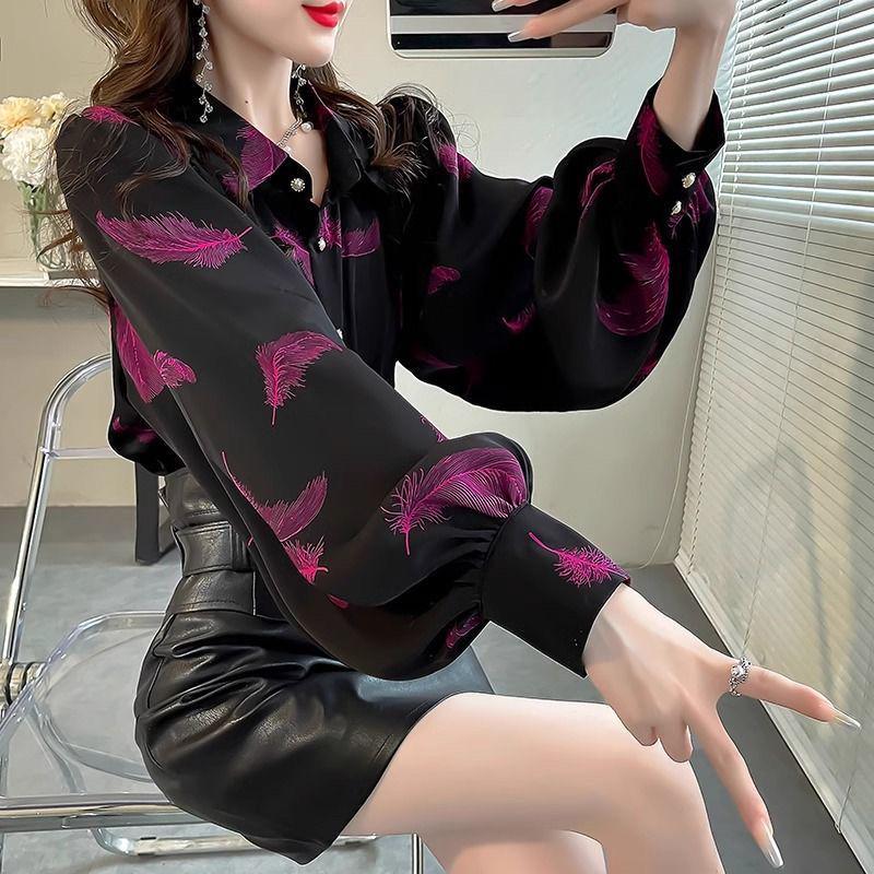 

Женский весенний свободный топ с рукавами-фонариками - модная рубашка с принтом в стиле ниши S