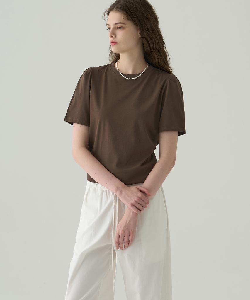 Deuloupisumeon Puff Sleeve Supima Cotton Short Sleeve T-Shirt [Brown]