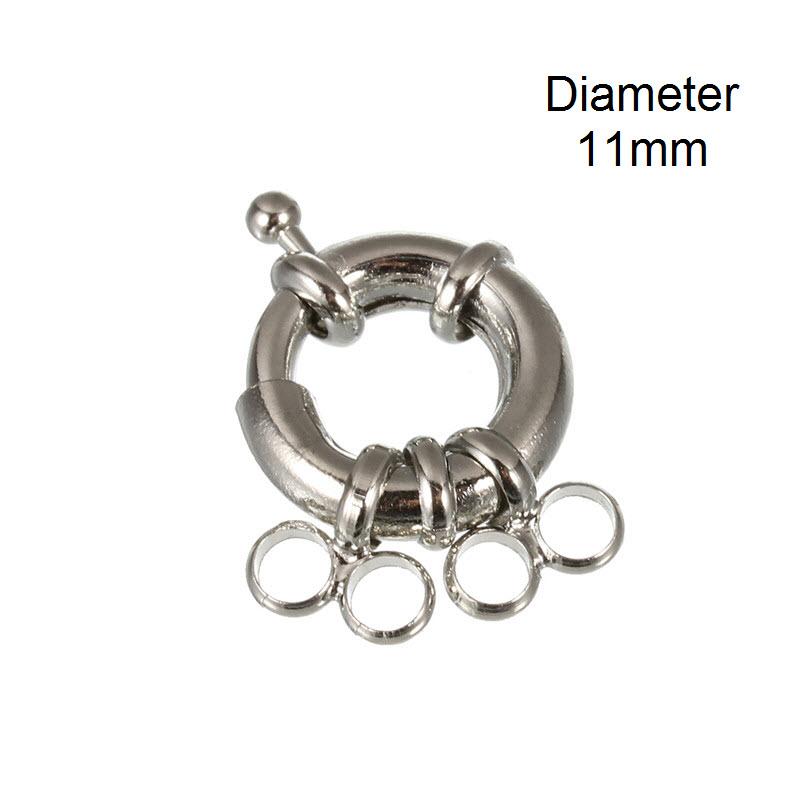 10pcs/lot Rhodium Gold Color Round Copper Spring Clasps For Necklace Bracelet Connectors Clasps With 2 Loop DIY Crafts Findings