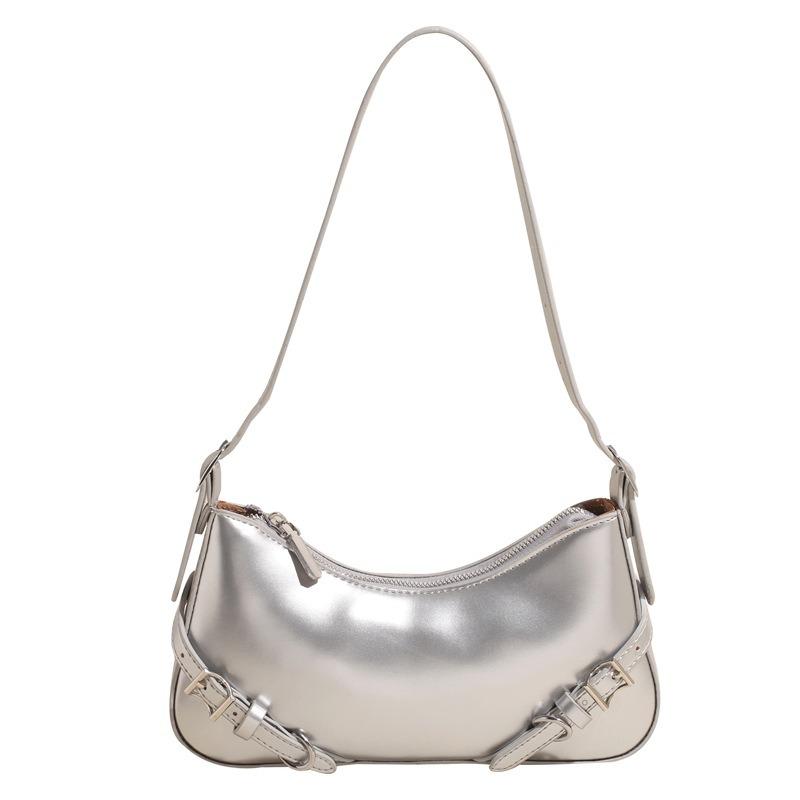 New Retro Solid Color Belt Zipper Fashion Shoulder Underarm Bag Premium Feeling Baguette Bag Messenger Bag