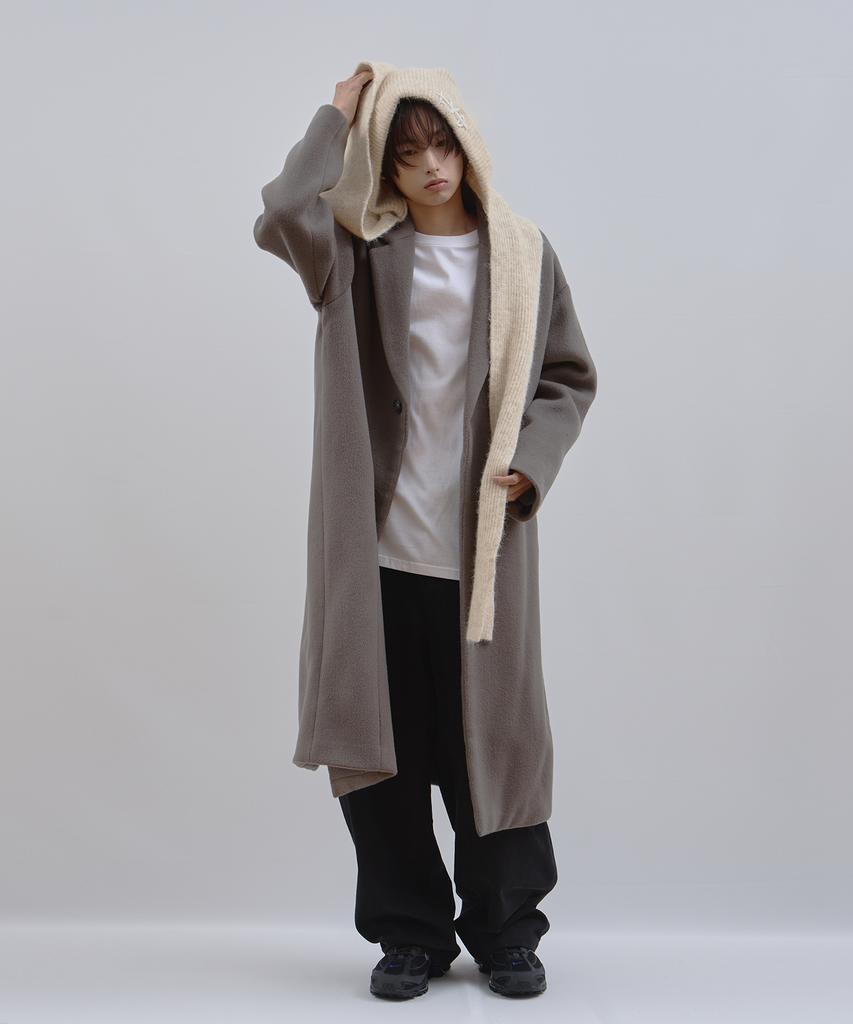 Lad Edition Drop Shoulder Long Wool Coat_Khaki Gray
