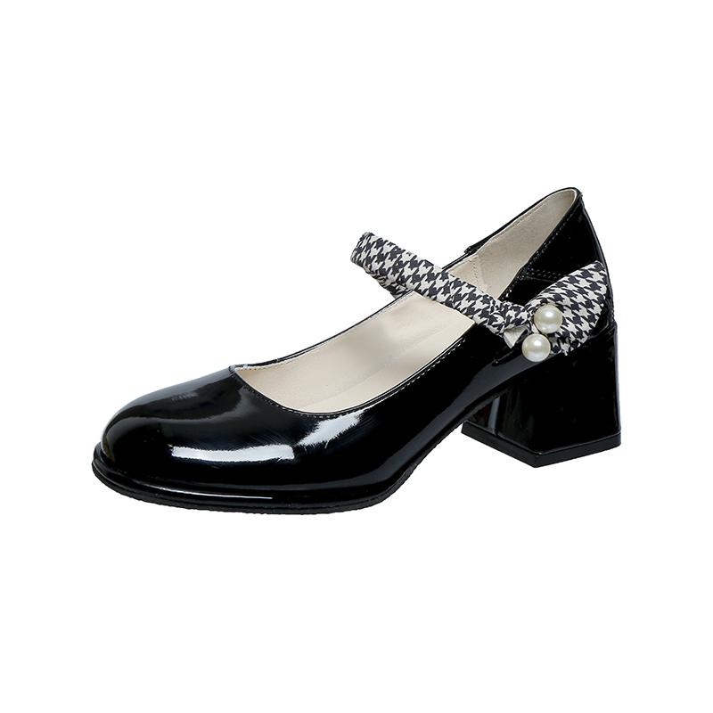 

Мода 2024 года, новые туфли Мэри Джейн, модные женские туфли с квадратным носком и жемчугом, средний каблук, толстая подошва, неглубокий носок, женские туфли 40 чёрный