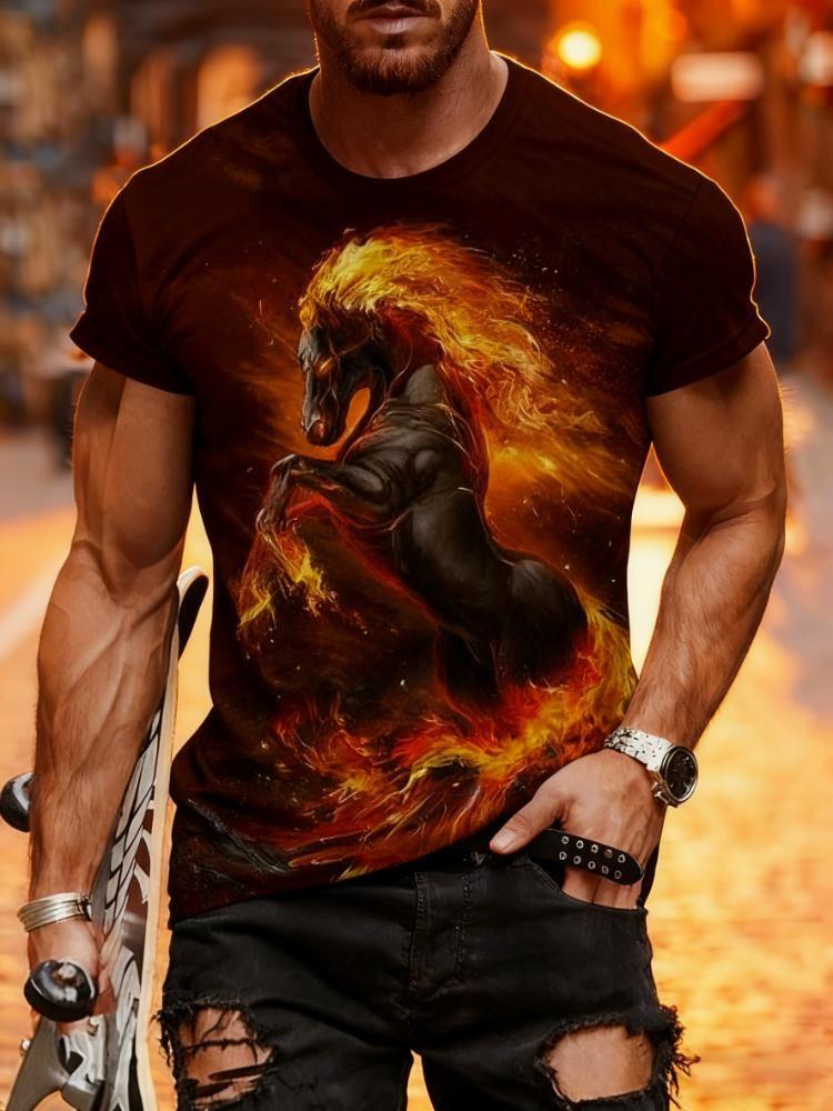 Summer Horse Animal 3D Printed T-shirt Men's Fashion Casual Short Sleeve Top Street Harajuku Casual Comfortable O-neck Clothing