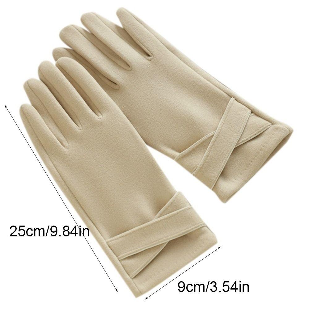Vintage Thickened Women Suede Gloves Plush Full Finger Touch Screen Gloves Keep Warm Windproof Winter Mittens Sports