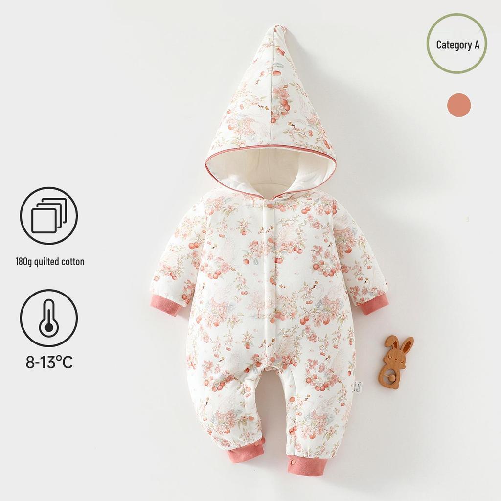 180g Thick Padded Hooded Baby Jumpsuit for Autumn/Winter - Warm Cotton Romper for Boys & Girls