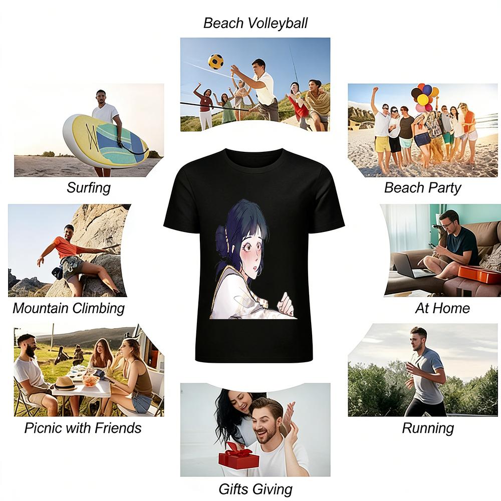 Vintage Bun Girl Print Casual Top Loose Breathable Unisex Crew Neck T-Shirt For Daily Wear Pure Cotton T-shirt