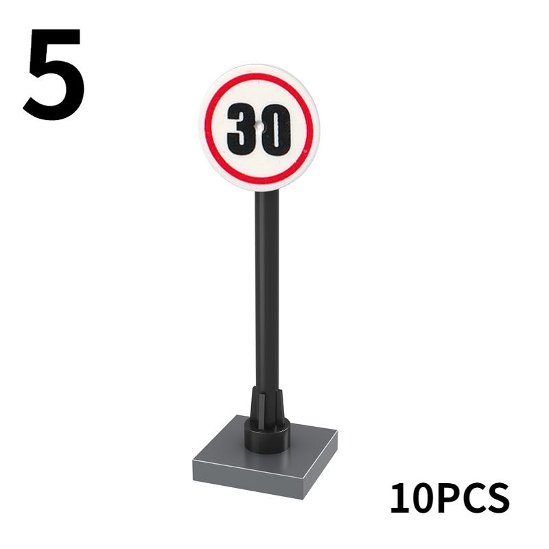 10 Stück Verkehrsschild Licht Lampe Block Ziegel Stadt Straßenansicht Zubehör Wegweiser Barriere Geschwindigkeitsbegrenzer Warnung Kinderspielzeug