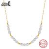 EFFIE QUEEN 100% Prata S925 Ouro 14k Contas de Pérola Oval Esfera Fio Gargantilha Colar Joia Natural para Mulheres Celebração GPN67