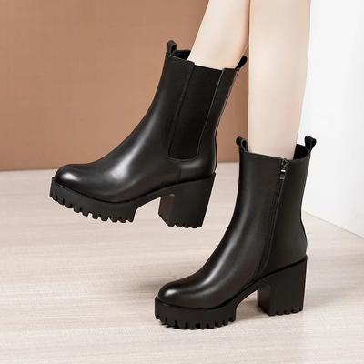 Scarpe Eleganti con Tacco Blocco 8cm Taglia Piccola 32-43 Stivali in Vera Pelle Stivali da Neve con Zeppa Spessa Donna Inverno 2024