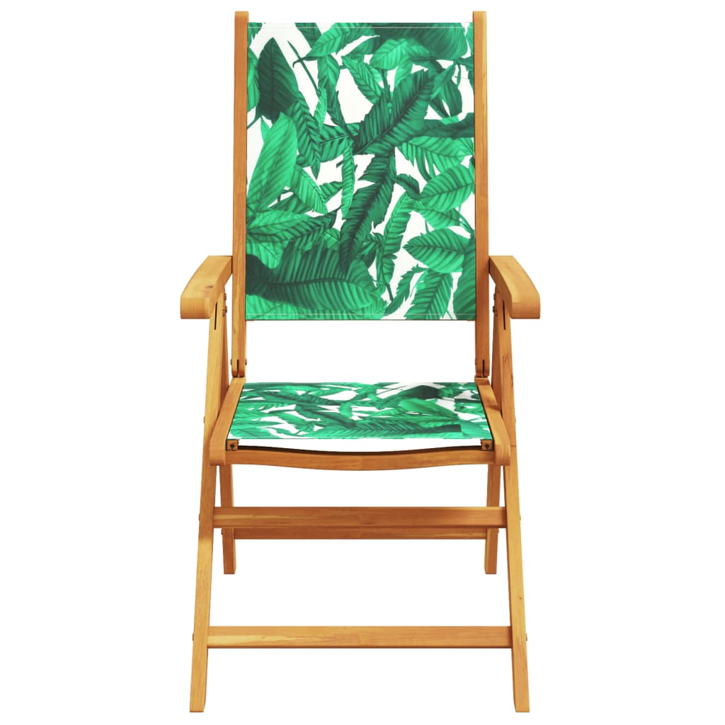 Garden Chairs 2 pcs Leaf Pattern Solid Acacia Wood & Fabric