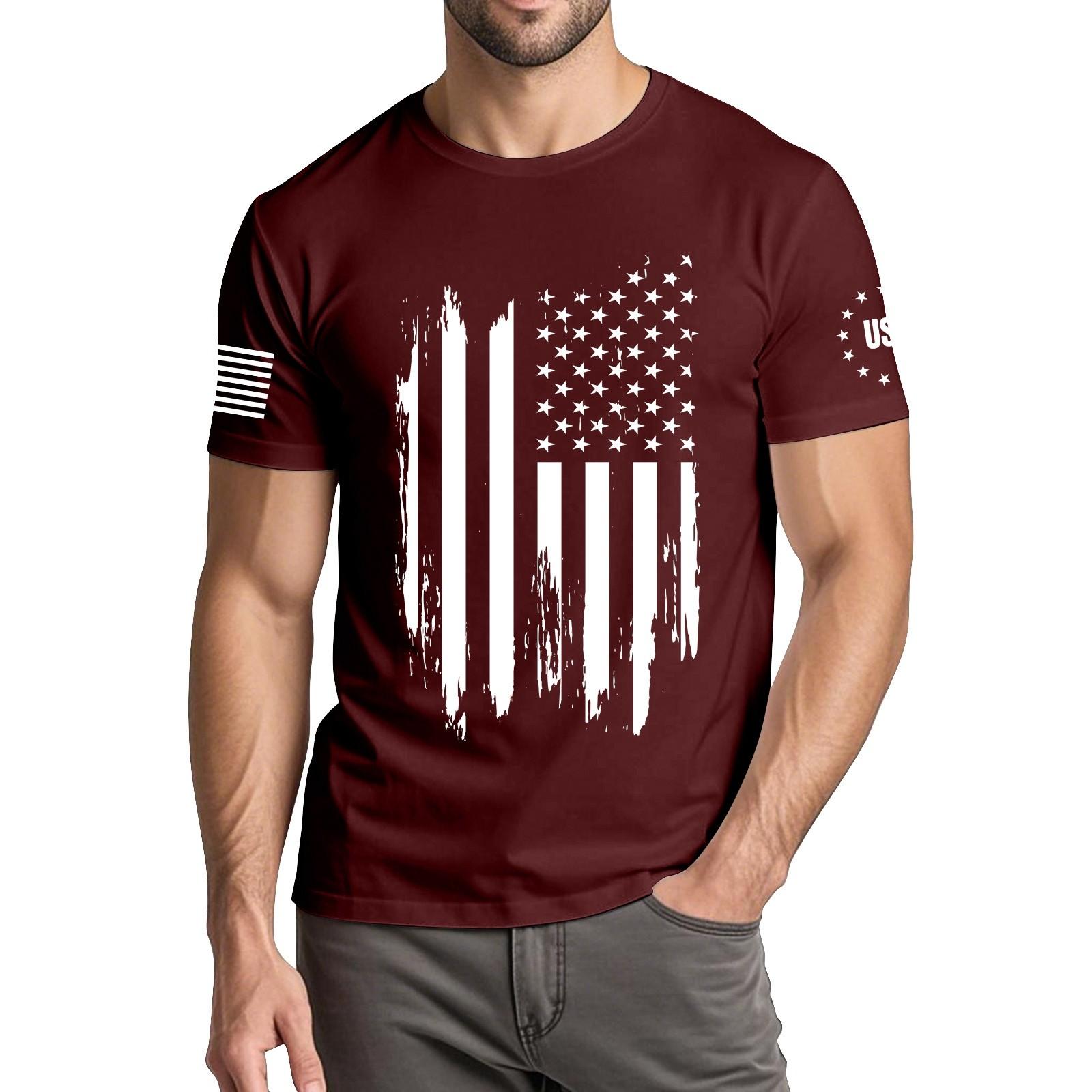

Мужская модная повседневная футболка с круглым вырезом и коротким рукавом с принтом «День независимости» XXL винный