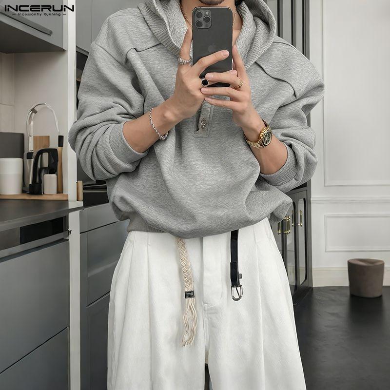 INCERUN Autumn Men Casual Long Sleeve Patchwork Hooded Pullovers Sweatshirts