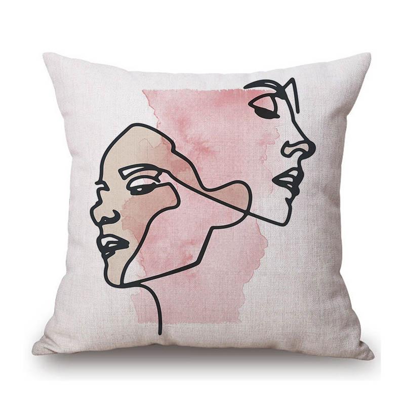 Nordic Home Decoration Art Elegant Abstract Woman Body Curls Line Impressionism Modern Art Linen Sofa Pillow Case Cushion Cover