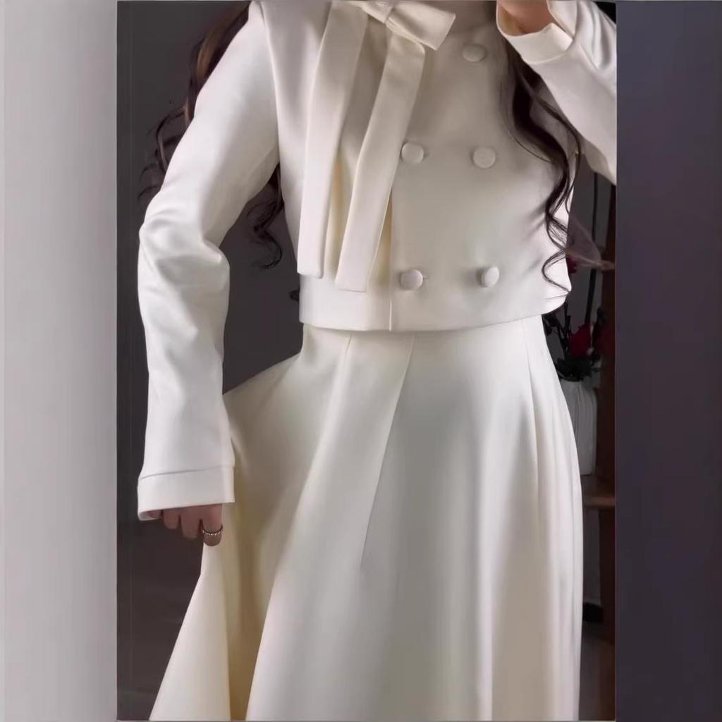 Cross-border European and American Women's Clothing Amazon British Slim College Style Top Waist A-shaped Long Skirt Set