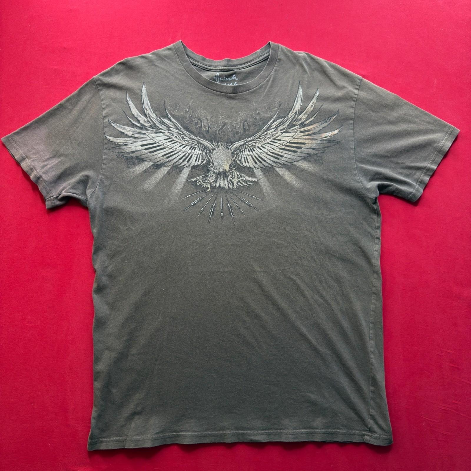 VINTAGE Y2K 2000 Liquid Blue Anima Musica Faded Grunge Eagle T-Shirt Grey XL S