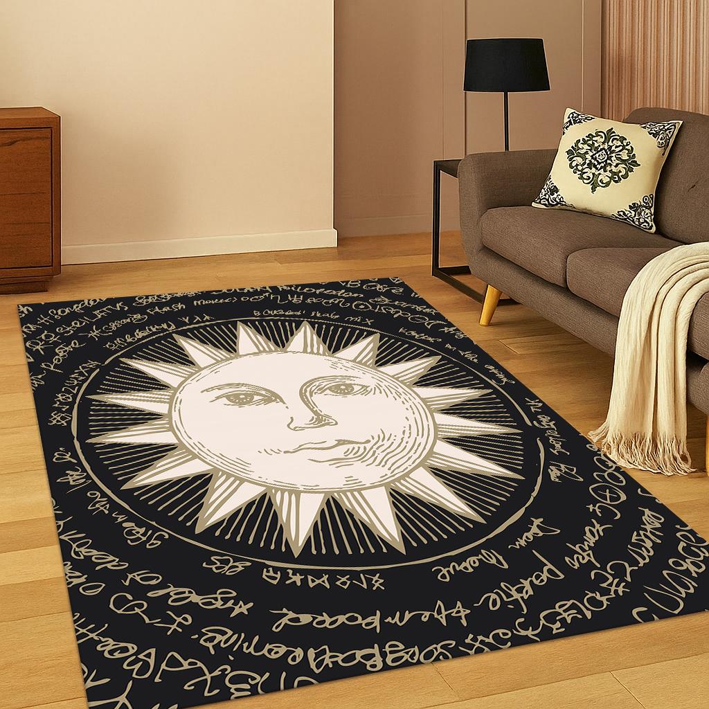 Gothic Witchcraft Sun Moon Mandala Tarot Carpet Rug Mat for Living Room Sofa Home Bedroom Doormat Decor,Kid Non-slip Area Rug