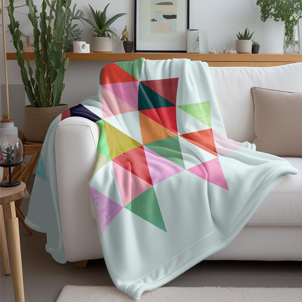 Colorful Geometric Patchwork Quilted Throw Blanket Kids Teen Sofa Bed Decorative Throw Blanket