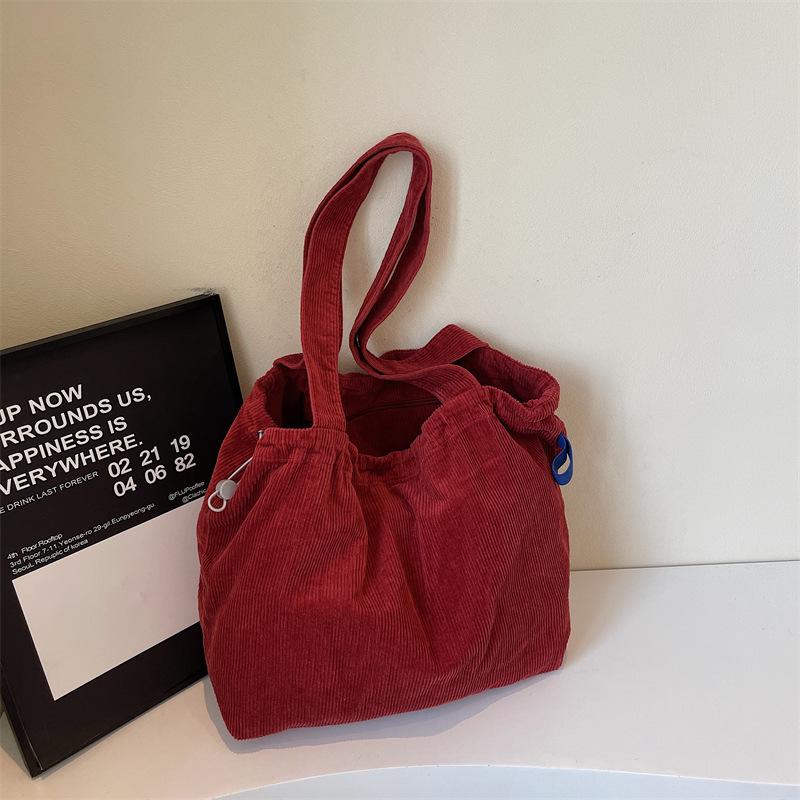 Large Capacity Tote Bag Women's Retro Velvet Shoulder Bag Tide Commuter Handbag Korean Version Corduroy Bundle Shopping Bag