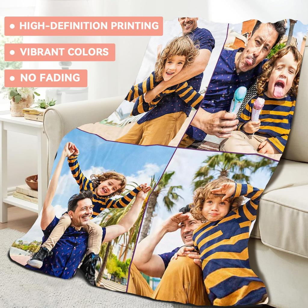 1pc Customized Blanket Your Design Logo Family Photo Print Warm Smooth Blanket Custom for Lover Dad Mom for Winter New Year Gift