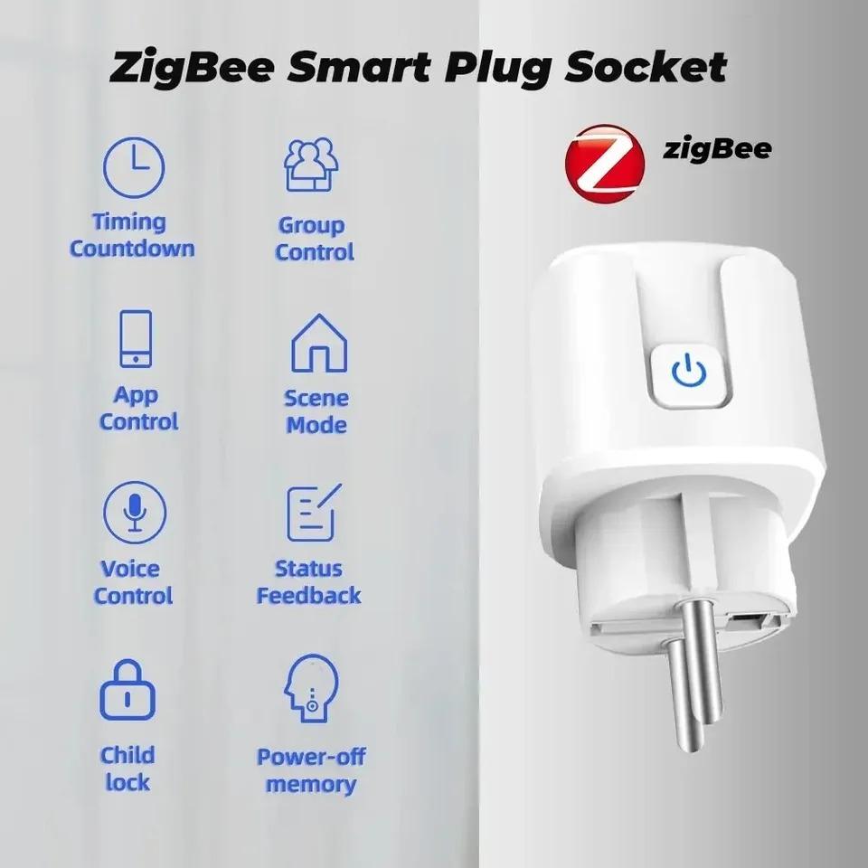 Smartplugg Zigbee EU 16A/20A Smartkontakt med strømovervåking Tidsstyring Stemmestyring Fungerer med Alexa Google Home Alice