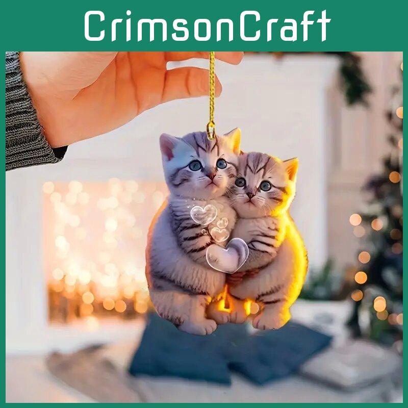 Elegant Acrylic Couple Cat 2d Car Interior Decor Adorable Keychain For Couples