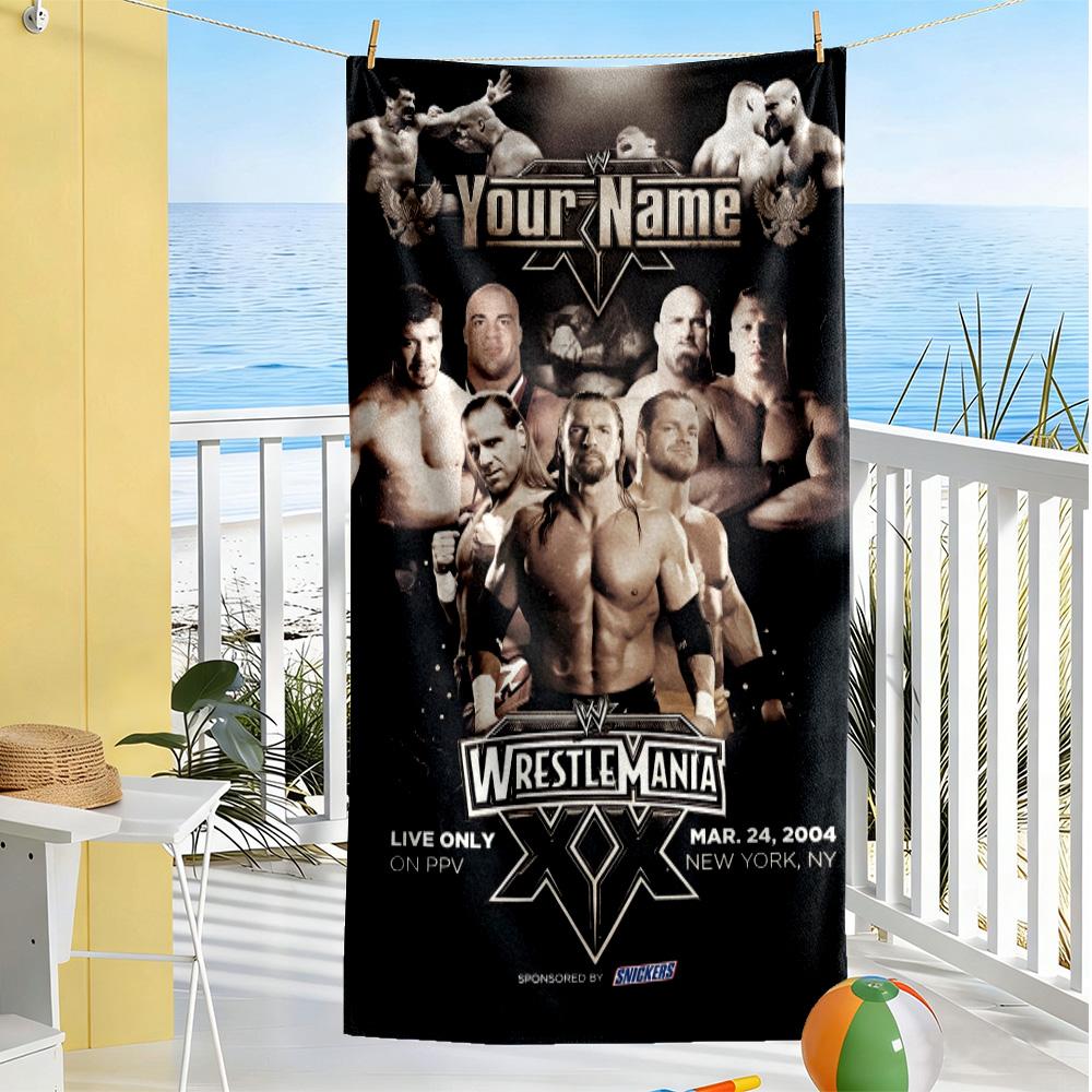 Wrestlemania Customize Text Beach Towel Super Soft & Absorbent For Beach Bathroom Outdoor Swimming Pool Camping Picnic Yoga Diving Vacation Accessorie