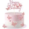 13 Stück Rosa Schmetterling Kuchen Topper Happy Birthday Kuchen Topper 3D Schmetterlingsdekorationen für Mädchen Shower Geburtstagstortendekorationen