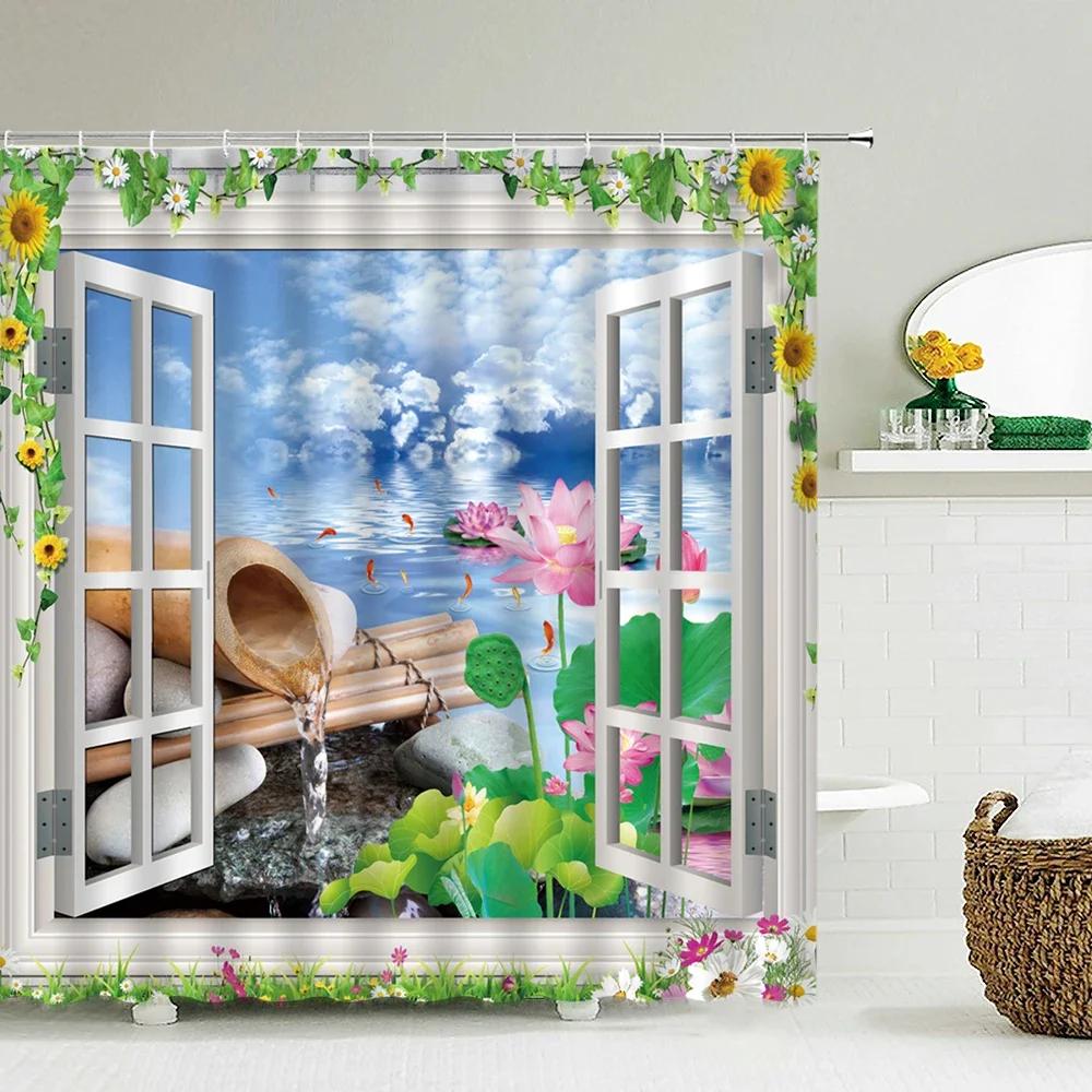 Bathroom shower curtain 3D nature forest landscape print polyester waterproof curtain home decoration curtain with hook 180x200