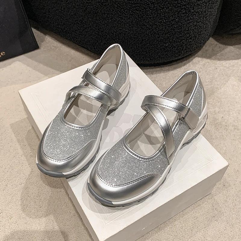 Fashion Women's Platform Sandals Fashion Sequins Fabric Shallow Mesh Casual Shoes Thick-soled Cushion Sports Shoes Daily Walking Shoes