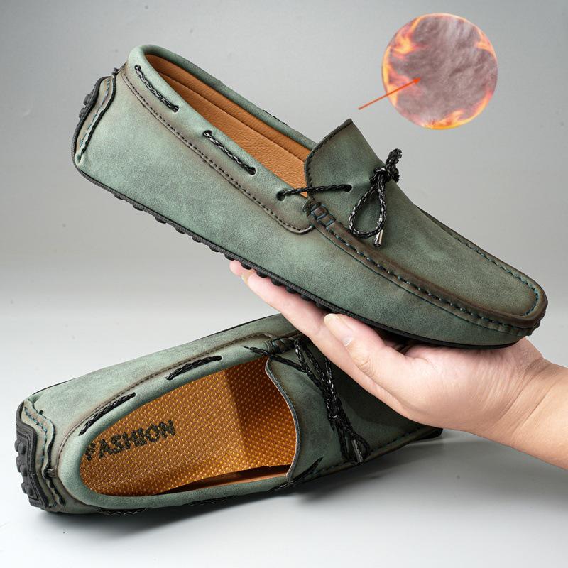 Men's Plus Velvet Warm Toads Shoes - Large Size, Four Seasons, Slip-On Driving