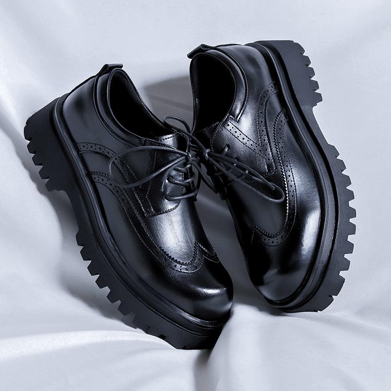 Men'S New Derby Brogue Boots Chunky Platform Lace-Up Ankle Boots British Style Premium Casual Fashion Comfortable Designer Shoes