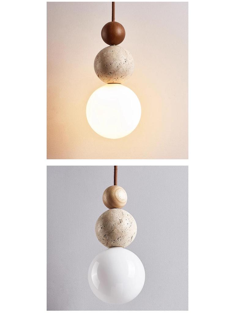 Yellow Travertine Pendant Light - Retro Cream Wabi-sabi Style for B&B, Restaurant, Bedroom, or Bedside.