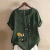 Women's Fashion Sunflower Black Cat Prined Short Sleeve T-shirt Loose Cotton Shirt Casual Loose Summer Blouse Tops Plus Size