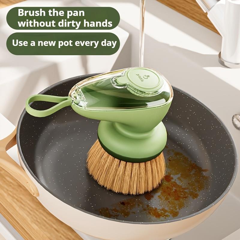 1 Stück Ergonomische Spülbürste mit nachfüllbarem Seifenspender, Naturborsten aus Sisalfasern, Ideal für Antihaftpfannen, Gusseisenpfannen