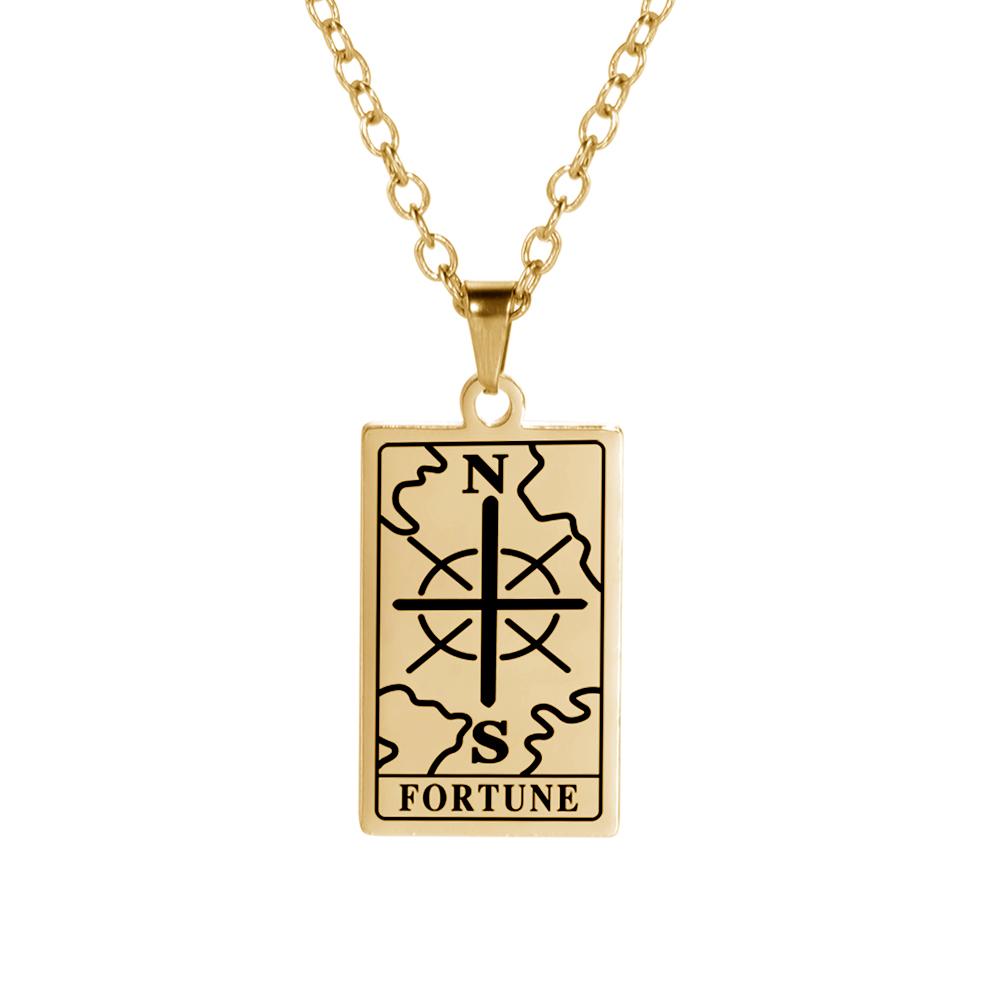 Cazador Tarot Cards Necklace The Star World Fortune SUN Moon Tarot Neck Chain Stainless Steel Vintage Punk Jewelry for Women Men