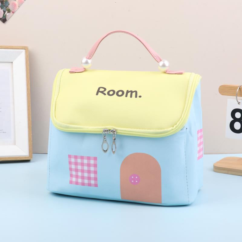 1 Pcs Dopamine Color Cute House Shape Makeup Bag Large Capacity Portable Makeup Storage Bag Cartoon Makeup Handbag